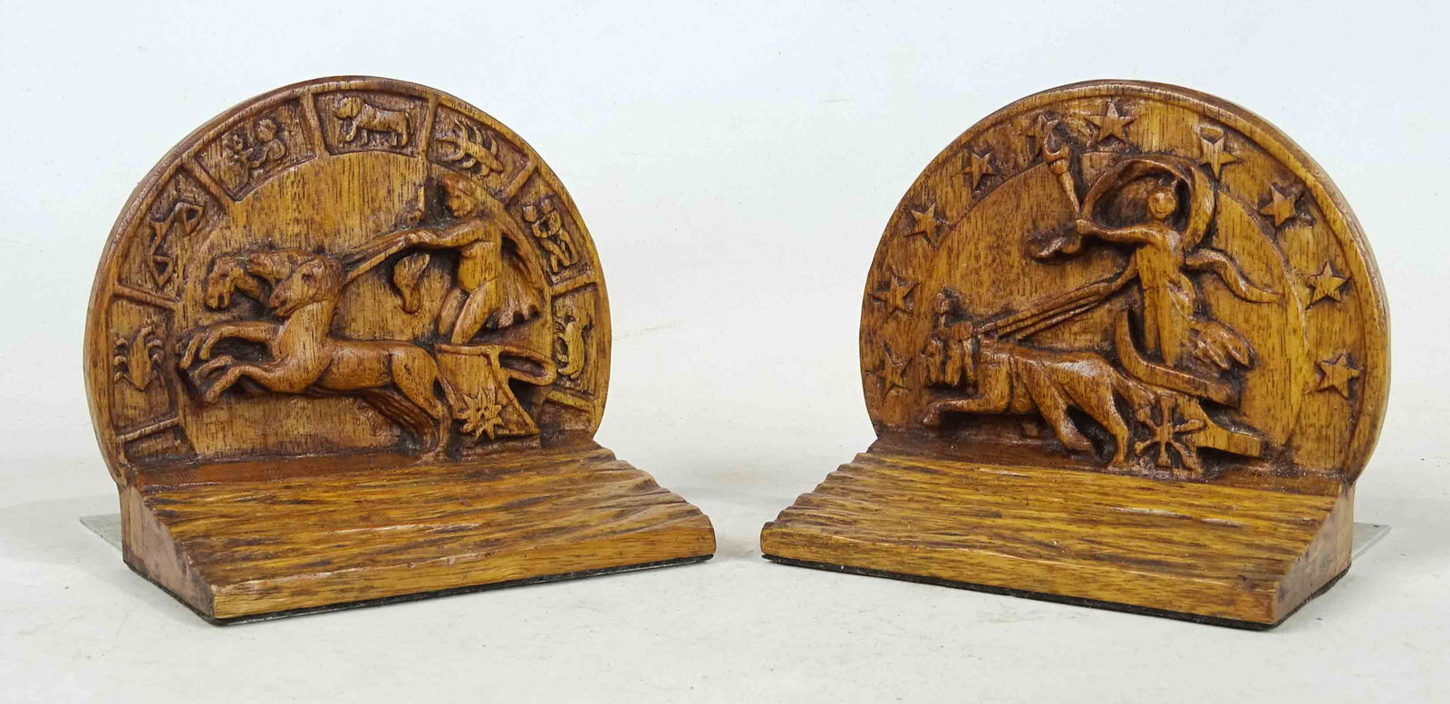 Pair Carved Zodiac Bookends (1 of 4)