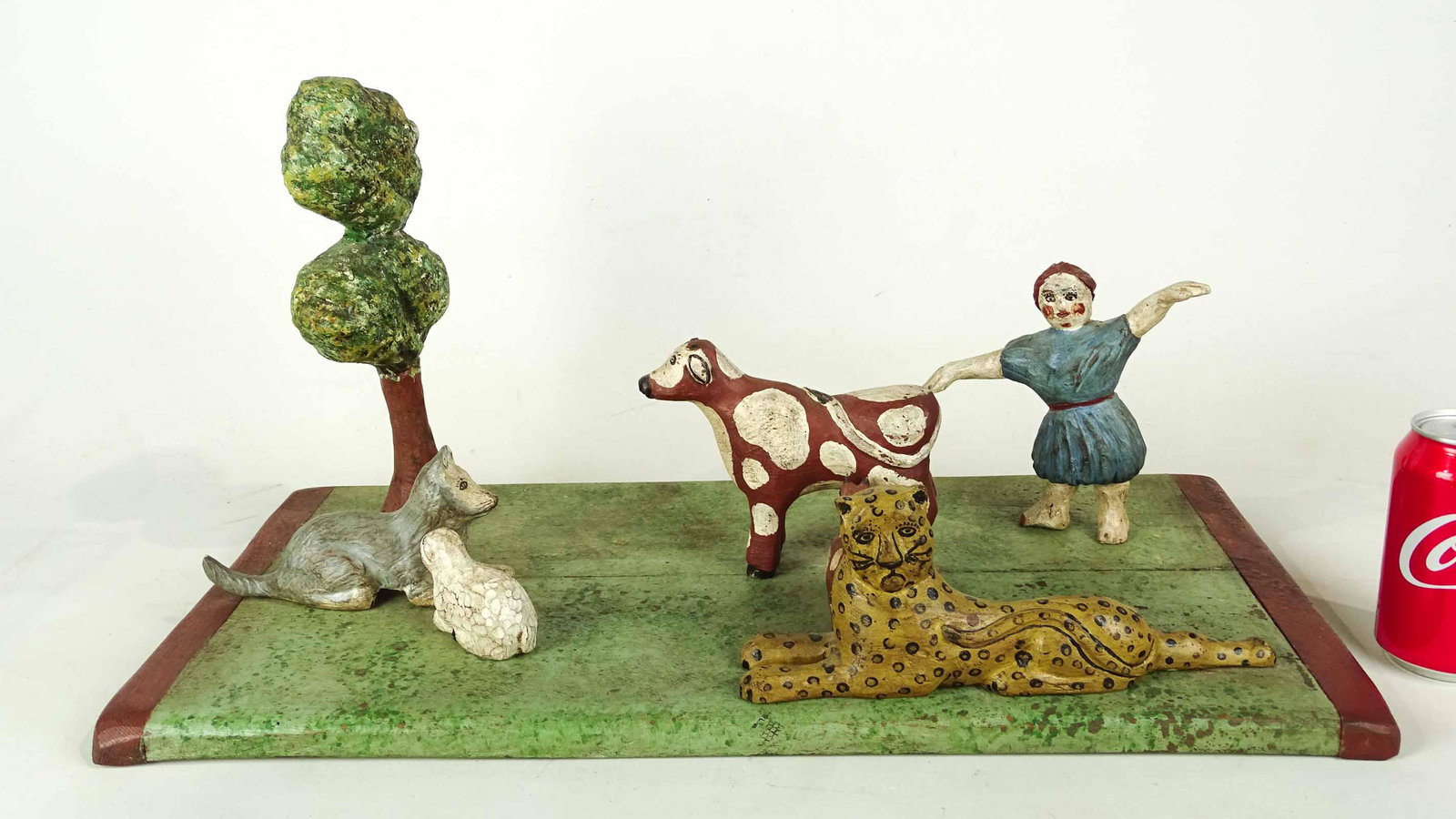 Bruce Murphy Carving: Bruce Murphy Peaceable Kingdom wooden carving. Figure loose from base. 23" x 12 1/2" x 16". Provenance: Estate of Myron & Carolyn Neugeboren Ct..