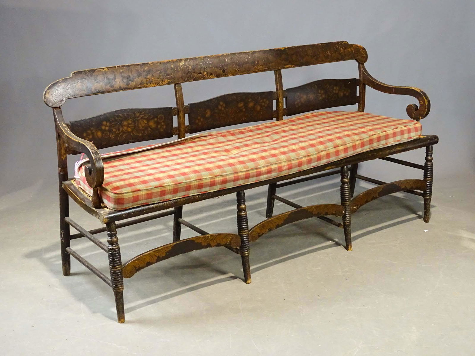 19th c. Sheraton Paint Decorated Settee (1 of 8)