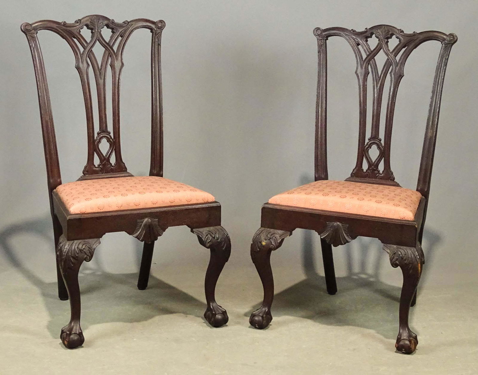 Pair Chippendale Style Chairs (1 of 6)