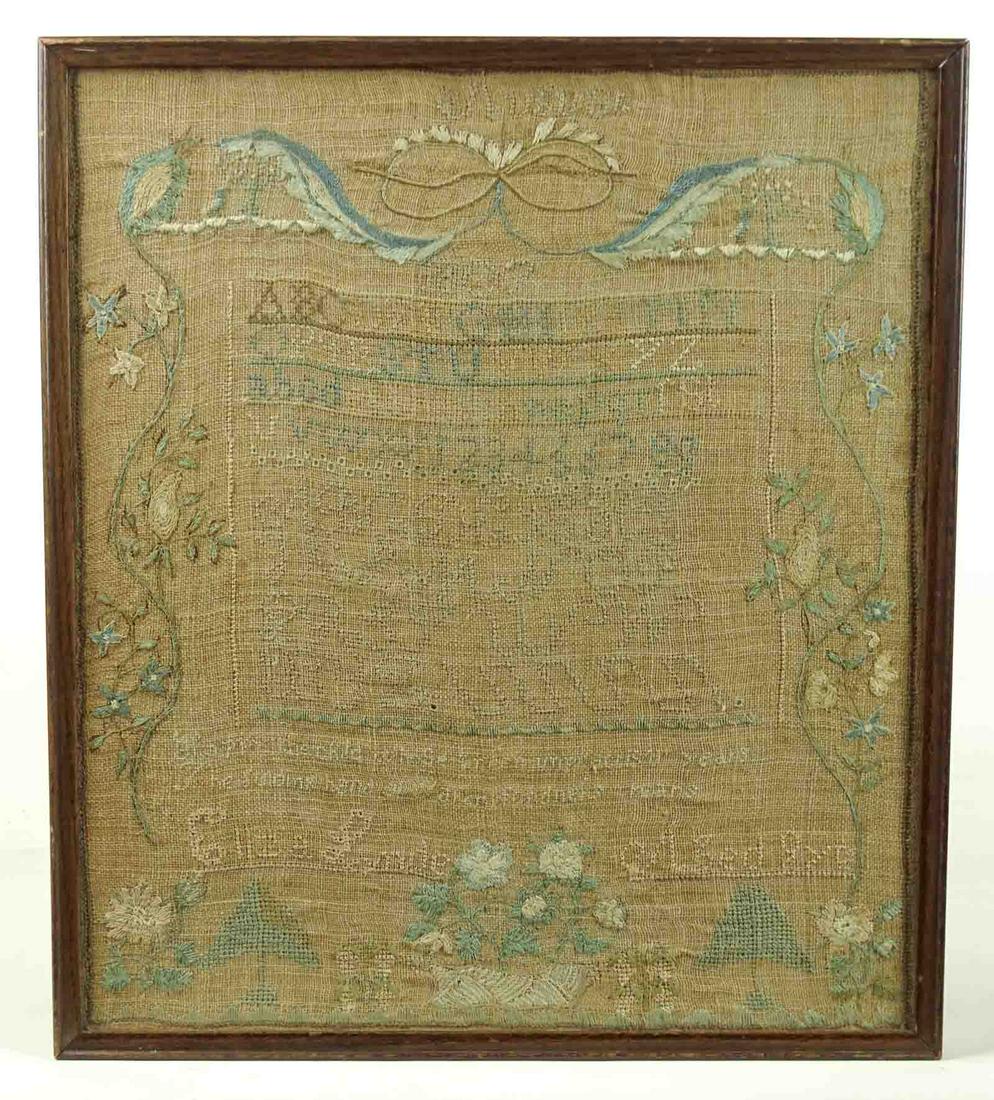 19th c. Needlework Sampler: 19th c. needlework sampler. Albany County. Sight 17" x 14 1/2", overall 18" x 16".