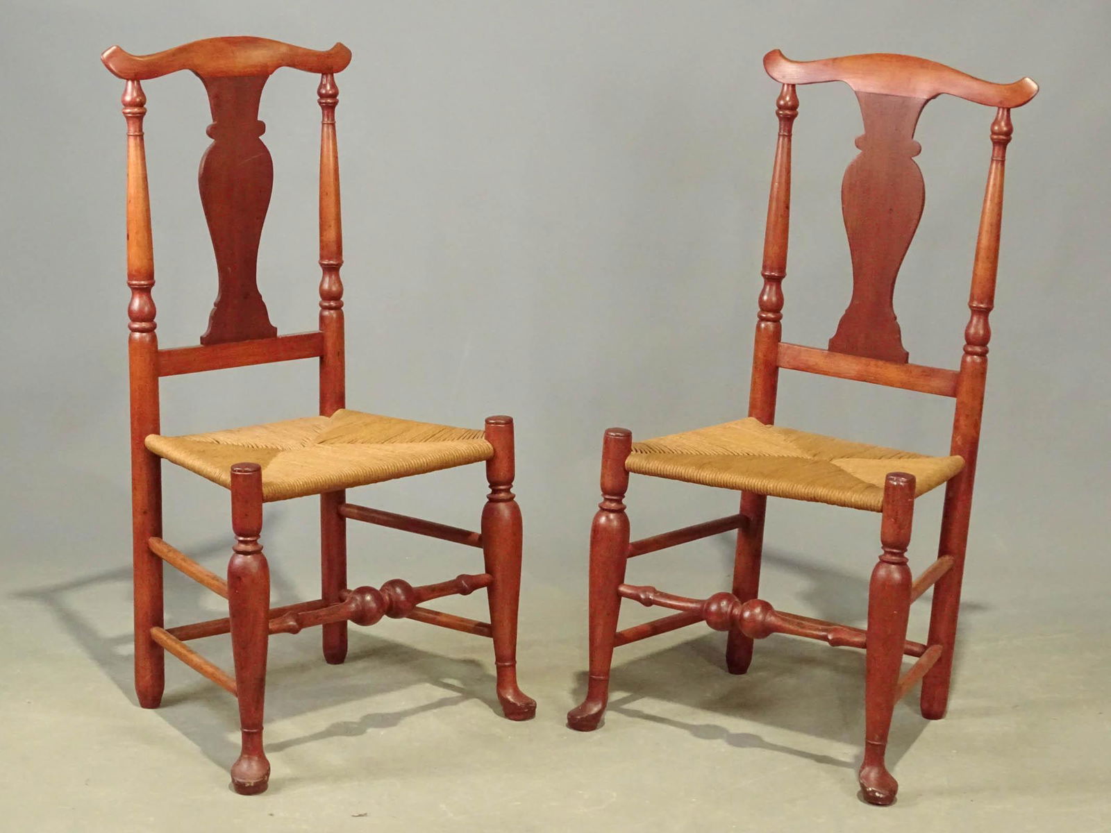 Pair 18th c. Hudson Valley Queen Anne Chairs (1 of 4)
