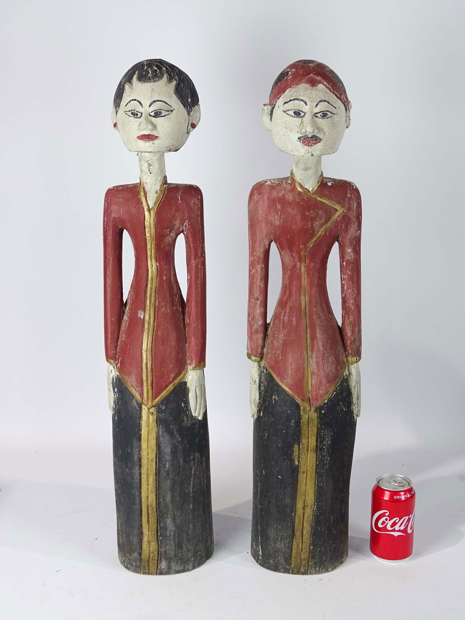 Pair Carved Wooden Tibetan Figures (1 of 3)