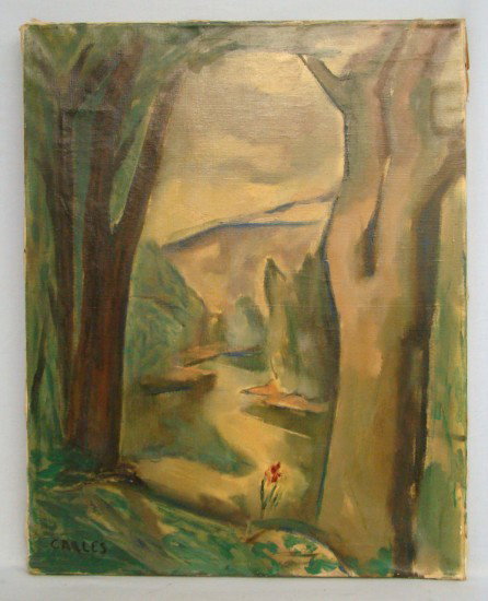 Painting Attr. To Arthur B. Carles: Painting oil on canvas abstract landscape signed "Carles". Attr. to Arthur B. Carles (Penn. 1882-1952). Site 22" x 28". Consignor purchased it in the 1970's from Freeman's in Phil.
