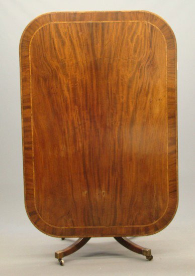 Regency Breakfast Table: C. 1800 Regency tilt top breakfast table with banded top. 41" x 5', 28" Ht.