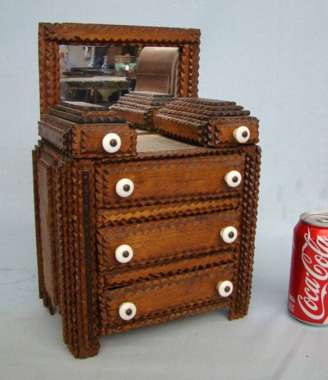 Tramp Art Doll Dresser: Tramp Art Doll Dresser. 13" Ht.
