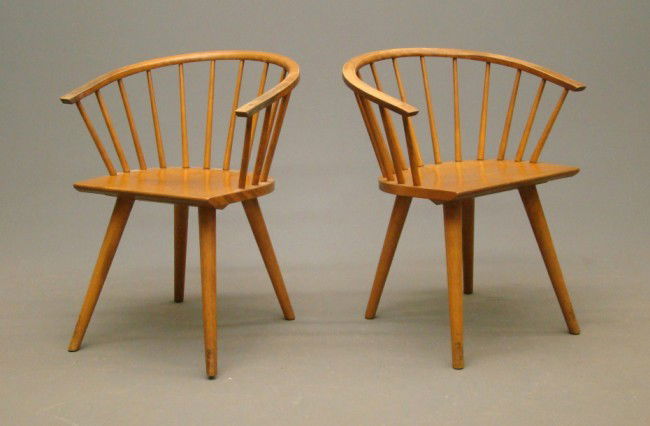 Pair Conant Ball Russel Wright Chairs: Pair Russel Wright designed signed "Conant Ball" chairs. 18" Seat Ht. 29" Overall Ht.