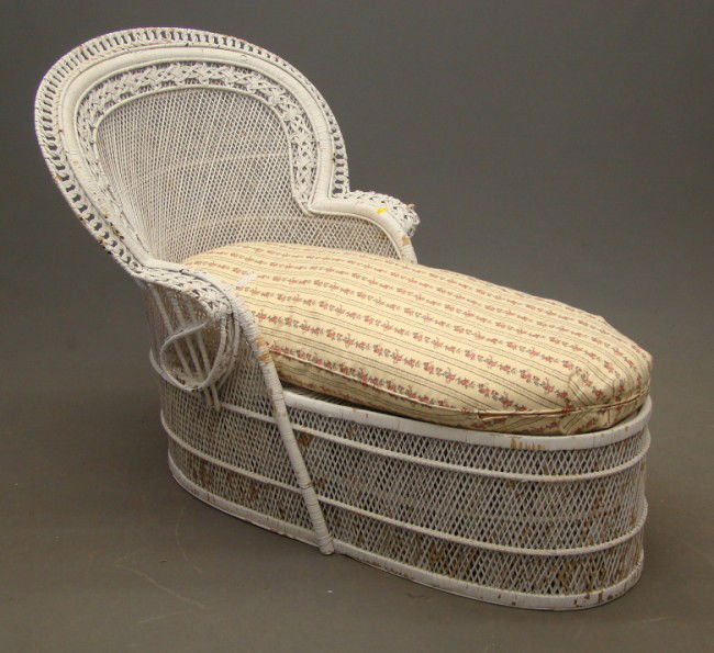 Rattan Chaise: Rattan chaise in white paint. Some losses.