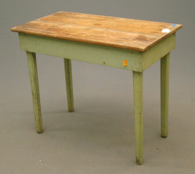 Primitive Side Table: Primitive side table in green paint. Top 36" x 20", 36" Ht.