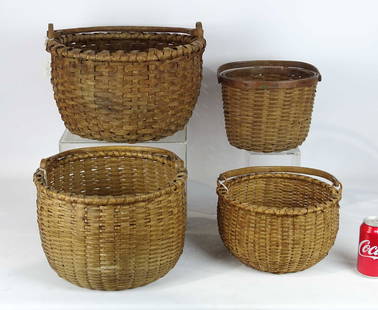 Basket Lot: Lot (4) early swing handle baskets. Largest 15" D., 9 1/2" Ht.. Provenance: Estate of Myron & Carolyn Neugeboren Ct..