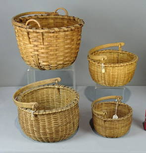 Basket Lot: Lot (4) early swing handle baskets. Largest 14" D., 10" Ht.. Provenance: Estate of Myron & Carolyn Neugeboren Ct..