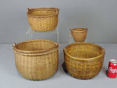 Basket Lot: Lot (4) early swing handle baskets. Largest 11" D., 8 1/2" Ht.. Provenance: Estate of Myron & Carolyn Neugeboren Ct..