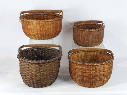 Basket Lot: Lot (4) early swing handle baskets. Largest 15 1/2" D., 11 1/2" Ht.. Provenance: Estate of Myron & Carolyn Neugeboren Ct..