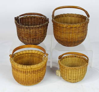 Basket Lot: Lot (4) Nantucket baskets. One marked underside "IHB". 6 1/2" D., 5 1/2" Ht.. Provenance: Estate of Myron & Carolyn Neugeboren Ct..