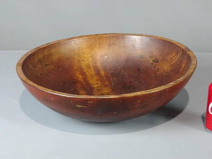 19th c. Wooden Bowl: 19th c. wooden bowl in red paint. 16" D., 5 1/4" Ht.. Provenance: Estate of Myron & Carolyn Neugeboren Ct..