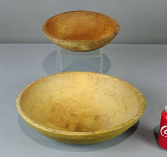 Wooden Bowls: Lot (2) wooden bowls. One 19th c. in yellow paint (13 1/2" D., 4" Ht.). Provenance: Estate of Myron & Carolyn Neugeboren Ct..