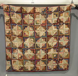 19th c. Log Cabin Quilt: 19th c. log cabin quilt. 82" x 82". Provenance: Estate of Myron & Carolyn Neugeboren Ct..