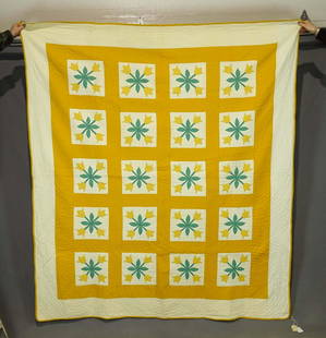 1930's Floral Applique Quilt: C. 1930's floral applique quilt. 96" x 79". Provenance: Estate of Myron & Carolyn Neugeboren Ct..