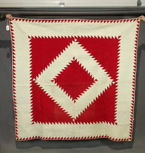 19th c. Sawtooth Quilt: 19th c. red and white Sawtooth quilt. 76" x 76". Provenance: Estate of Myron & Carolyn Neugeboren Ct..