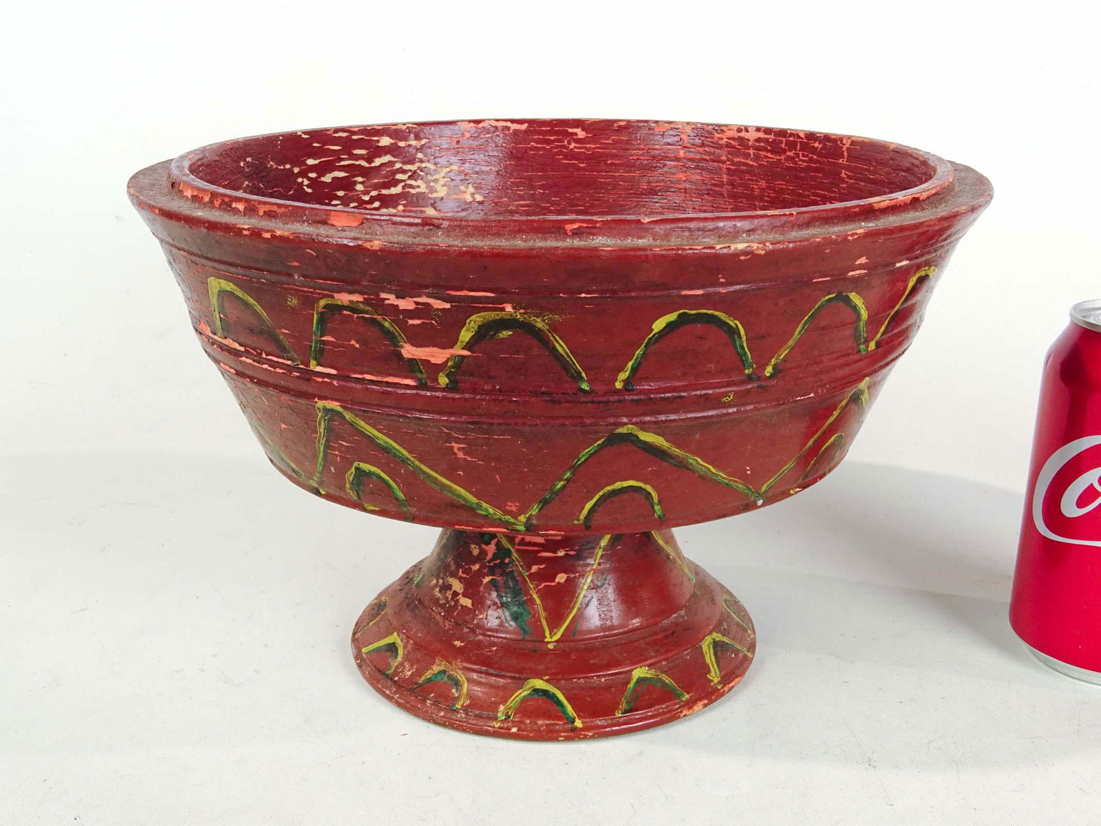 19th c. Painted Wooden Compote (1 of 4)