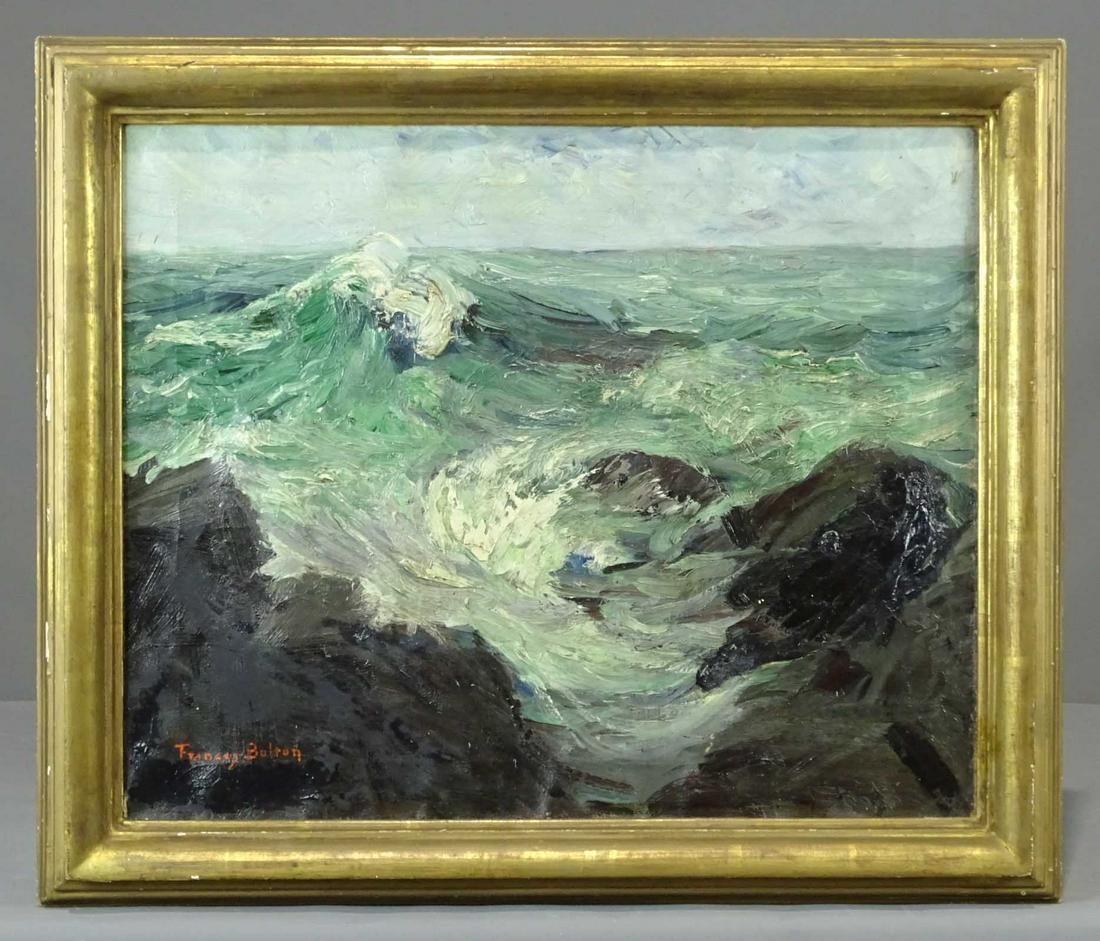 Painting, Seascape: Painting: Seascape, oil on canvas. Signed LLC indistinctly "….Bolton". Oil on canvas 18" x 22", overall 22" x 26".