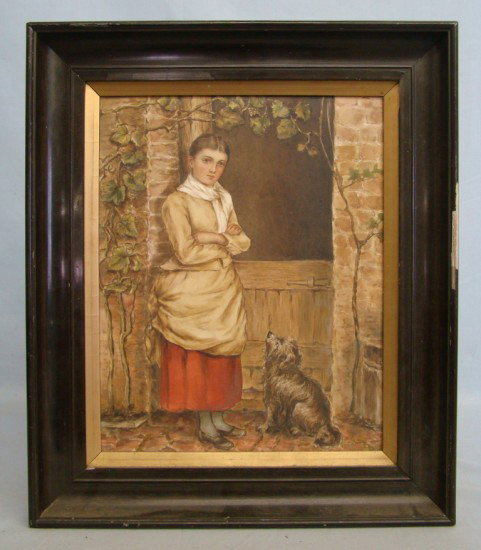 19th c. Painting F.A. Seltmer: 19th c. painting on milk glass signed on back "Reflection" by "F.A. Seltmer". Has "Howell & James, Art Pottery Exhibition" label on back. Site 11" x 13".