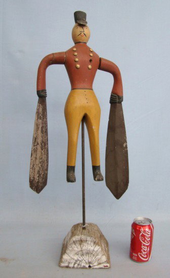 Folk Art Whirligig: Folk art painted soldier whirligig. 29" Overall Ht.