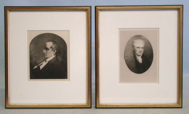 19th c. Engravings: Lot two framed and matted 19th c. engravings of Daniel Webster and John Marshall. Sites 5" x 7" , 5" x6 1/2".
