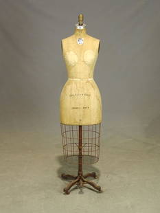 Dress Form: Dress form "Wolf Form Co., NYC Model 1971", size 8, cast iron base. 63" Ht. adjustable.