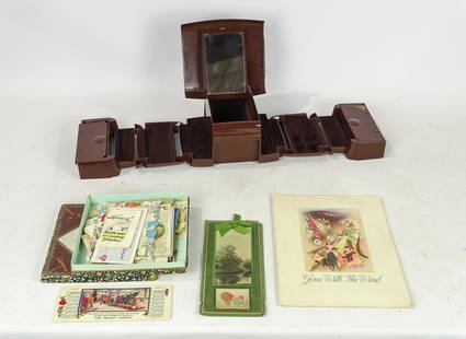 Misc. Lot: Lot including vintage vanity box (9" x 6 1/2" x 5"), Gone With The Wind booklet, 1913 calendar, early Valentines in box.