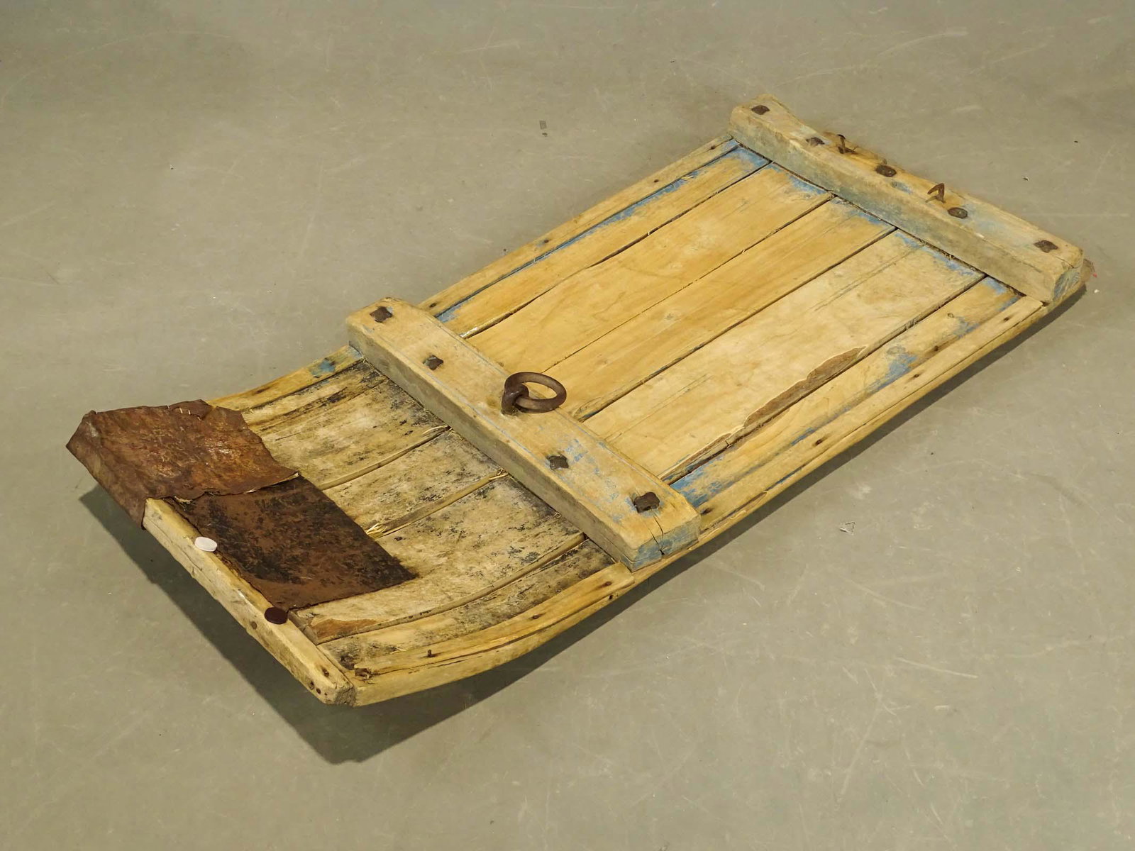 Primitive Thresher Sled: Primitive horse drawn thresher sled. 25" x 60".