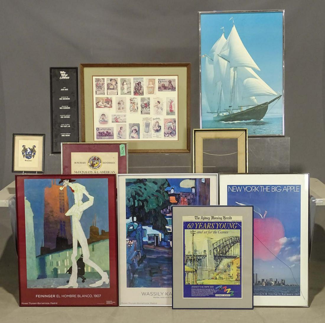 Misc. Lot: Lot of misc. gallery posters etc.. One glass cracked. Provenance: James Patrick Maher Estate.