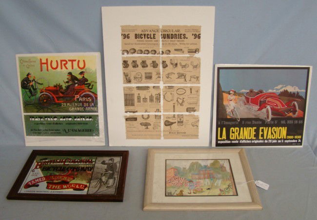 Art and Advertising Lot: 5 Piece art and advertising Lot. Original Water Color. Circa 1950. "WASH DAY" by Peter Stevens. Frame exterior is 20-1/2" x 16-1/2"; POSTER BROADSIDE - for MORLEY BROTHERS of SAGINAW, MI. All accessor