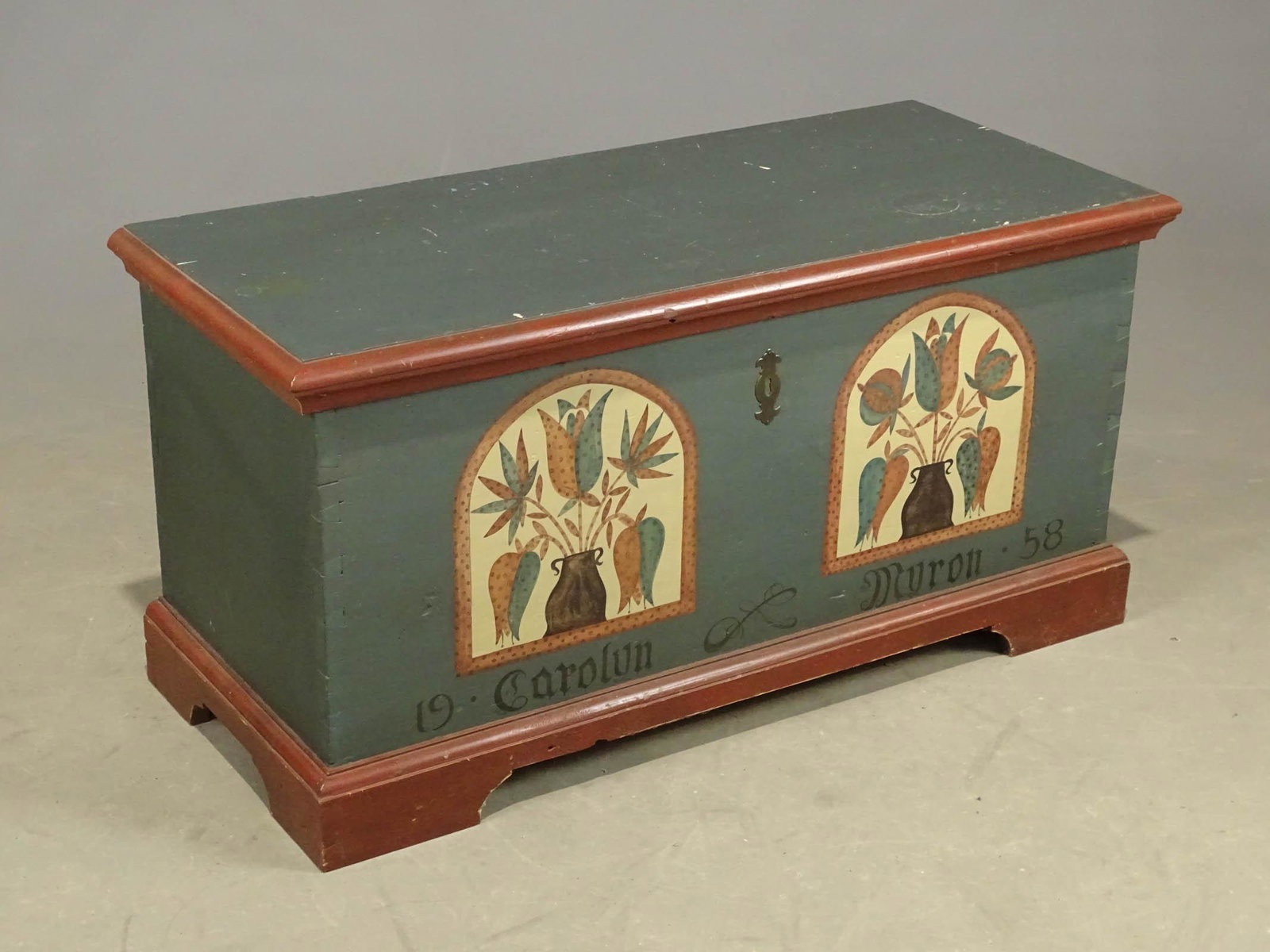 Paint Decorated Blanket Box: 19th c. blanket box with later paint decoration. 43" x 18 1/2" x 22" Provenance: Estate of Myron & Carolyn Neugeboren, Ct..