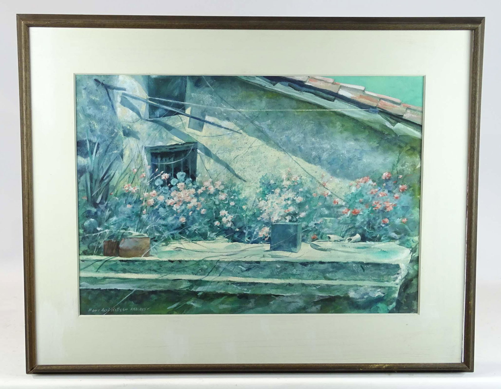 Hans Axel Walleen Watercolor: Hans Axel Walleen (ANA-AWS) watercolor "In a little Spanish Town". Sight 19 1/2" x 28", frame 29 1/2" x 38". Provenance: Estate of Myron & Carolyn Neugeboren, Ct..
