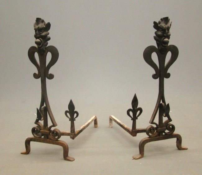 Pair 19th c. Figural Andirons: Pair 19th c. figural andirons. 29" Ht.