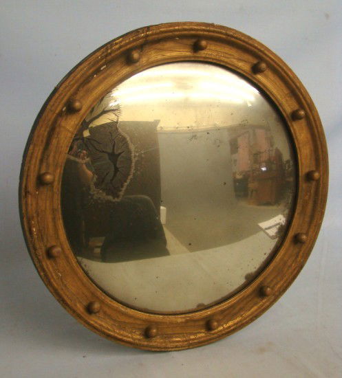 Mirror: Late 19th c. convex mirror with applied balls. 22" Diameter.