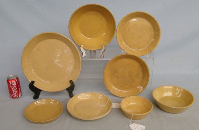 19th c. Yelloware Bowls/Pie Dishes: Lot eight 19th c. yelloware bowls/pie dishes. 6" to 12" Diameter.