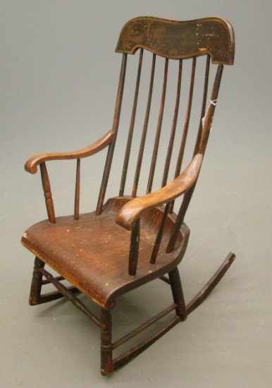 19th c. Rocking Chair: 19th c. paint decorated Boston style rocker. 15" Seat Ht. 41" Overall Ht.