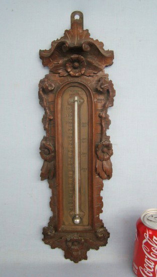 19th c. Black Forest Thermometer: 19th c. Black Forest carved thermometer. 19" Ht.