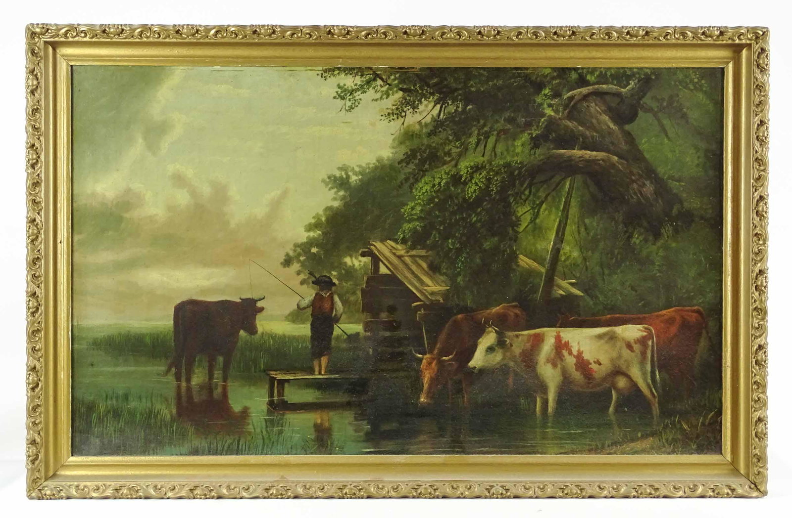 Painting, 19th c. Landscape with Cows (1 of 4)