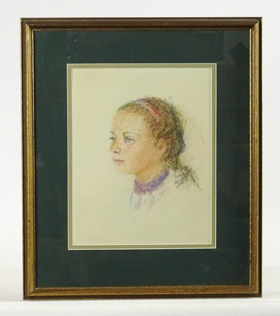 Wolf Kahn (1927-2020): Wolf Kahn (1927-2020), pastel portrait of a girl. Signed and dated 1967. Sight 10 1/2" x 8 1/2", overall 16 1/2" x 14 1/2".