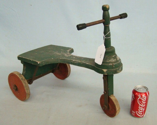 Child's Scooter: Child's scooter in green paint. 21" Length.