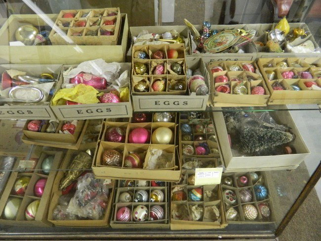 Christmas Ornaments: Lot 18 boxes vintage Christmas balls and various ornaments.