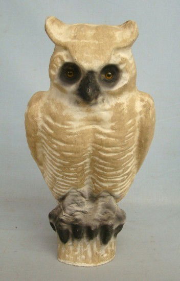 Papier Mache Owl Decoy: Vintage papier mache owl decoy. 15" Ht.