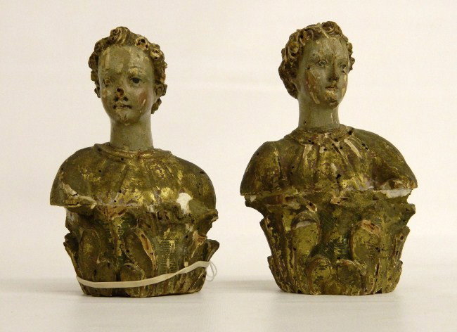 18th c. Religious Carvings: Pair 18th c. Continental religious carvings. 6 1/2" and 6 3/4" Ht.