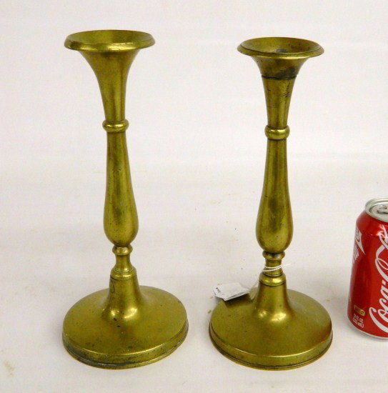 Pair 18th c. Candlesticks: Pair 18th c. brass candlesticks. 11" Ht.