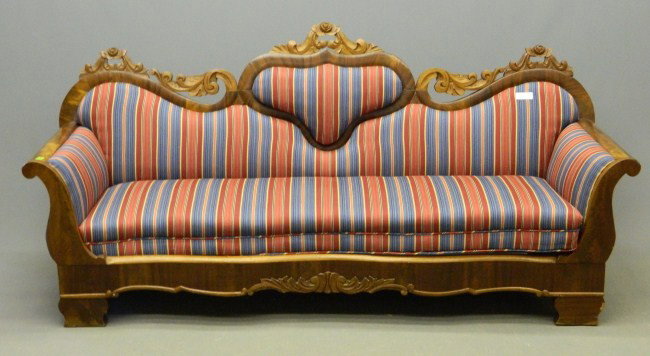 19th c. Empire Settee: 19th c. late Empire upholstered settee. 81" W.