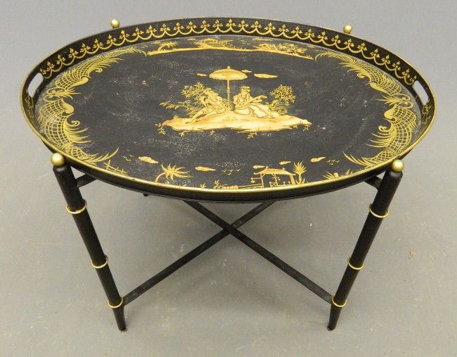 Tole Tray On Stand: Tole tray on stand. Top 19" x 29" 22" Ht.