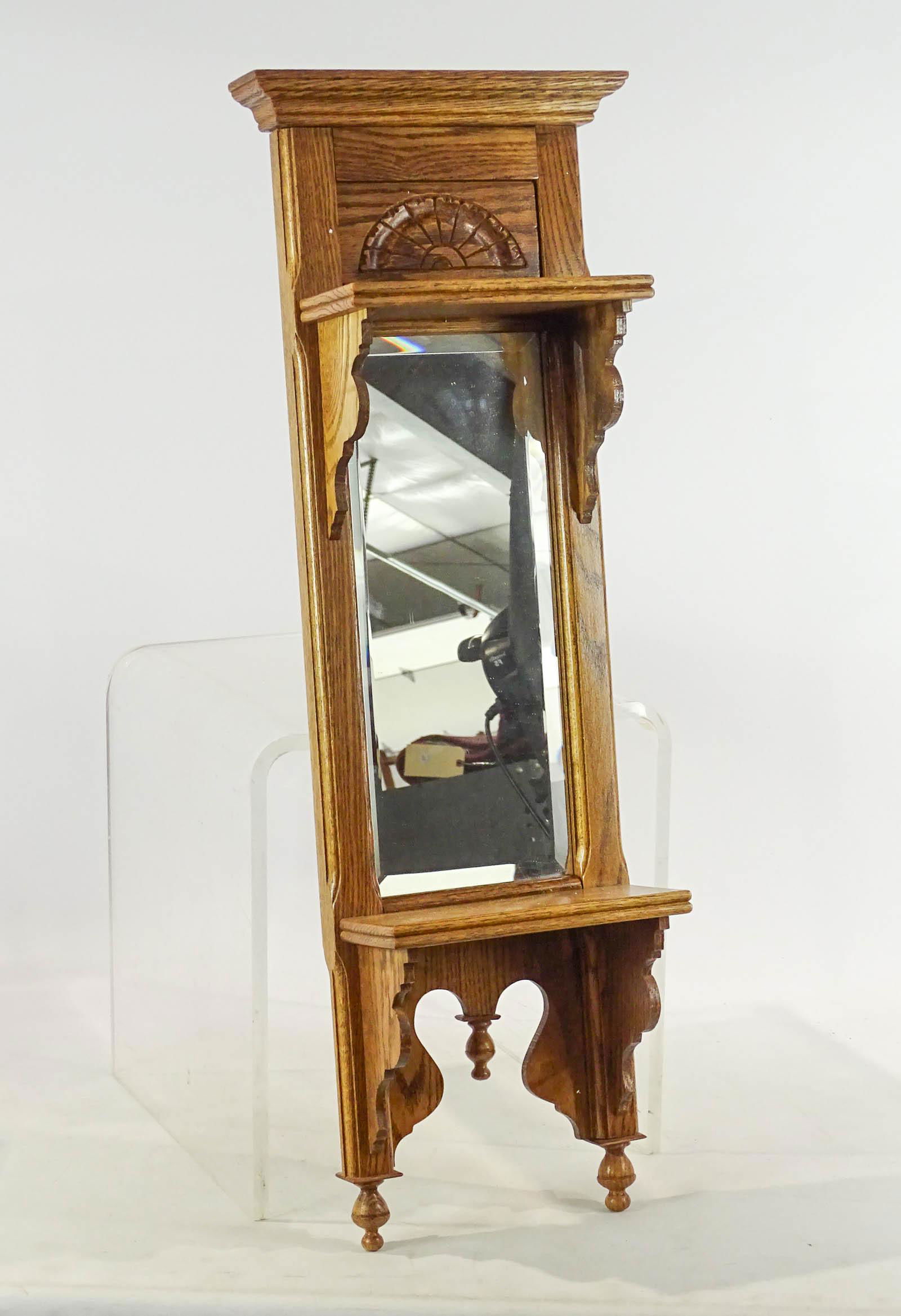 Oak Wall Shelf with Mirror (1 of 4)